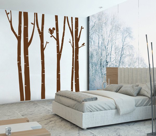 Ik103-Wall-Decal-Sticker-Room-Decor-Art-Mural-Squirrel-Woods-Birch-Bedroom-Interior